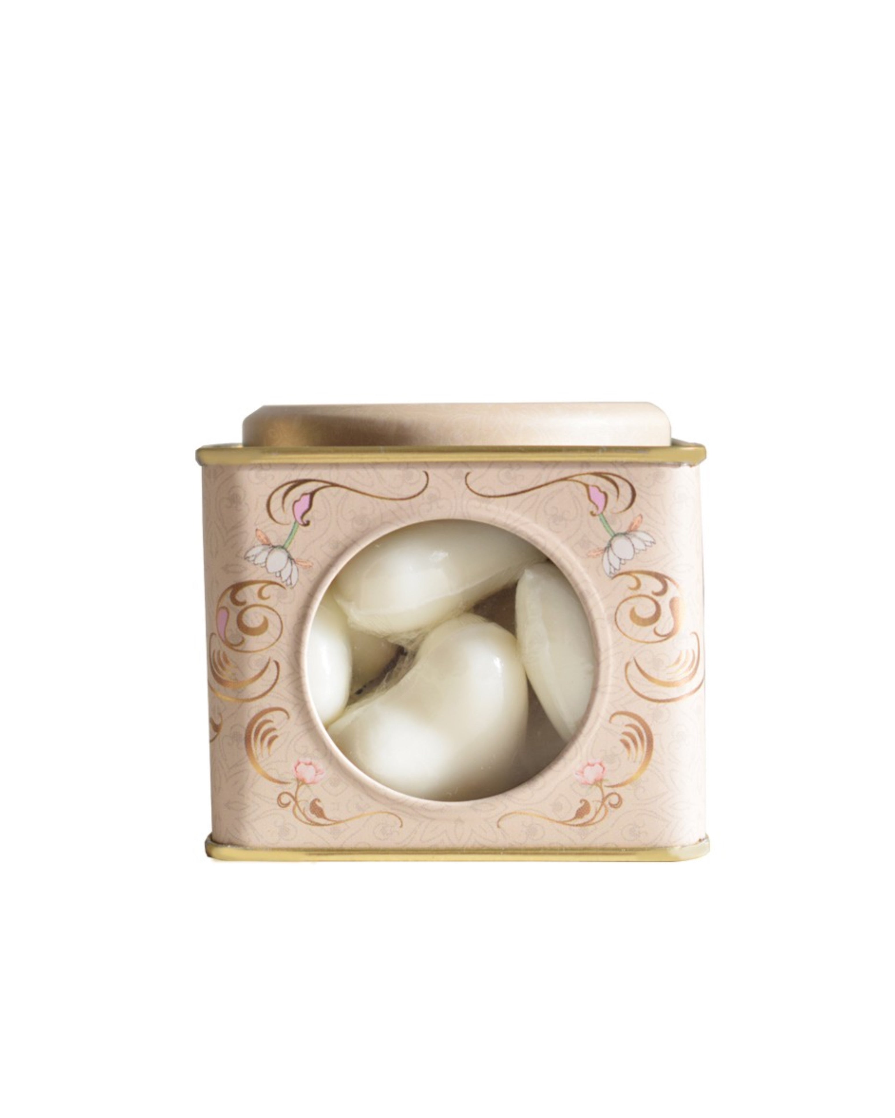 LATA ALICE BEIGE CON 10 JABONES CORAZON